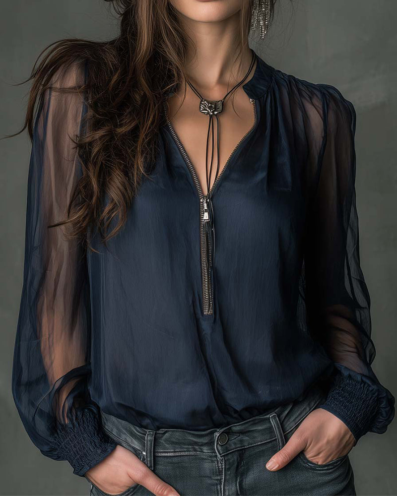 THE JACKY - 1/2 ZIP BLOUSE